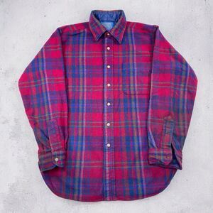 Vintage Pendleton Wool Flannel Shirt Lined Plaid Red Blue USA Made Mens M